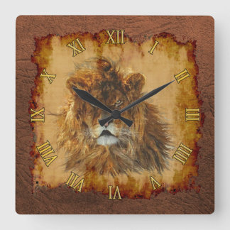 Male African Lion Big Cat & Faux Leather II Square Wall Clock