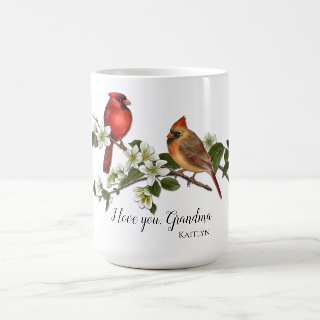 Male and Female Cardinal I Love You Grandma Coffee Mug (Center)