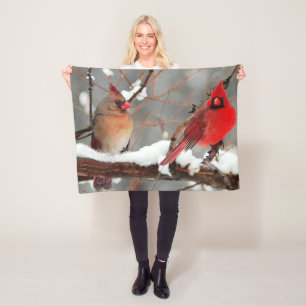 male and female cardinals fleece blanket