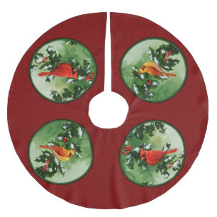 Male and Female Cardinals Red Brushed Polyester Tree Skirt