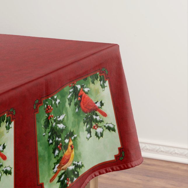 Male and Female Cardinals Red Tablecloth (In Situ)