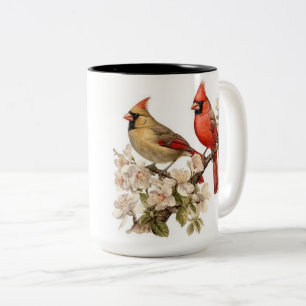 Male and Female Cardinals Two-Tone Coffee Mug
