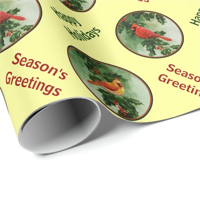Male and Female Cardinals Yellow Wrapping Paper (Roll Corner)