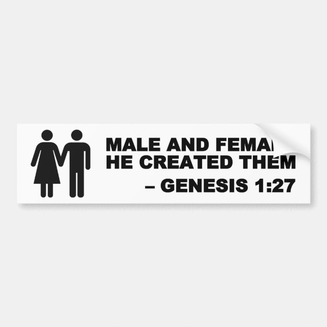 Male and Female Gen. 1:27 Bumper Sticker - Black (Front)