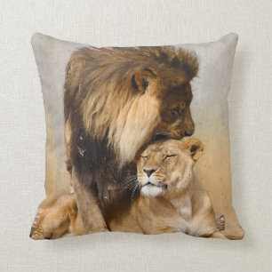 Male and Female Lion in Love Cushion