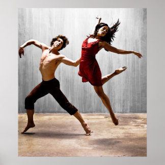 Male And Female Modern Dancers In Red Dress Poster Male And Female Modern Dancers In Red Dress Poster