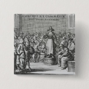 Male and Female Quakers at their Assembly 15 Cm Square Badge