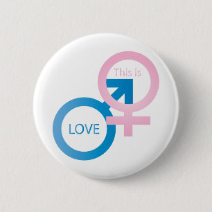 Male and female symbols 6 cm round badge