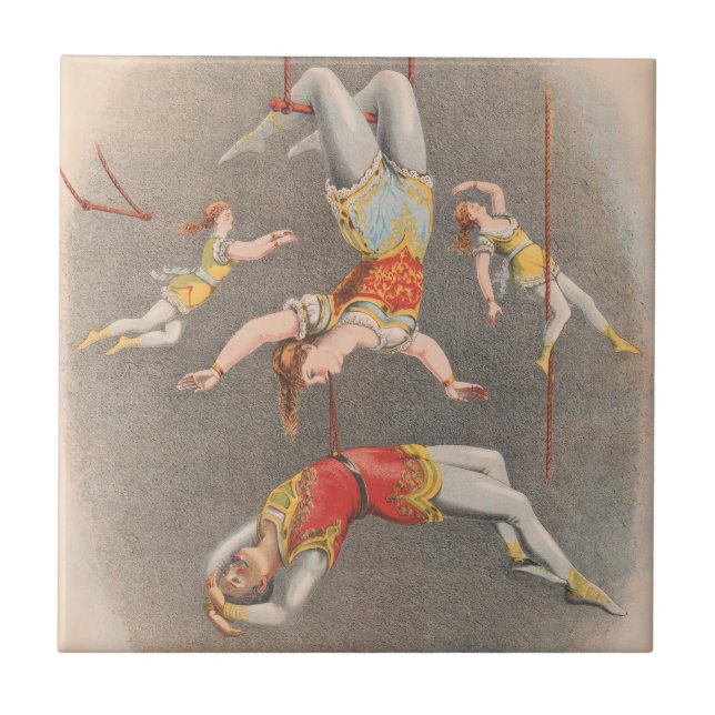 Male And Female Trapeze Performers Ceramic Tile (Front)