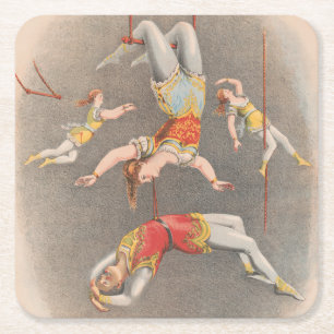 Male And Female Trapeze Performers Square Paper Coaster