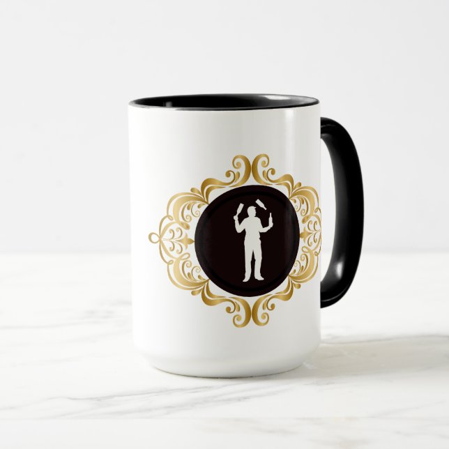 Male Bartender White Silhouette Mug With Name (Front Right)
