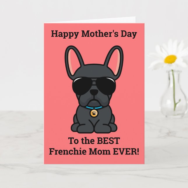 Male Black French Bulldog Mother's Day Card (Small Plant)