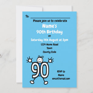 Male Blue 90th Birthday Party Invitation