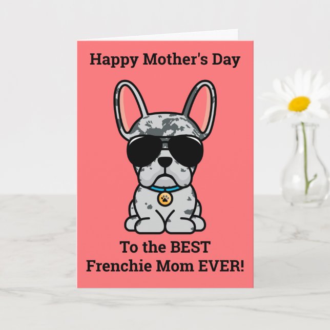Male Blue Merle French Bulldog Mother's Day Card (Small Plant)