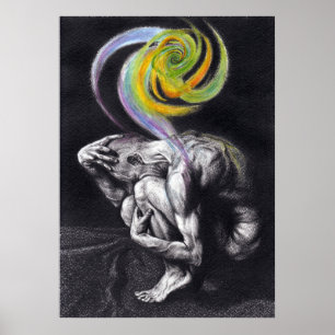 Male body Colourful soul Dark Surreal drawing art Poster