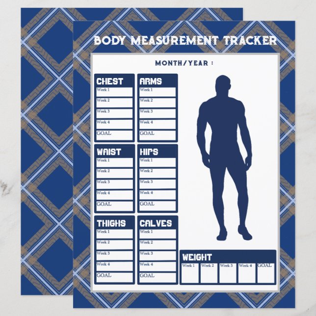 Male Body Measurements Tracker Weight Loss Chart (Front/Back)