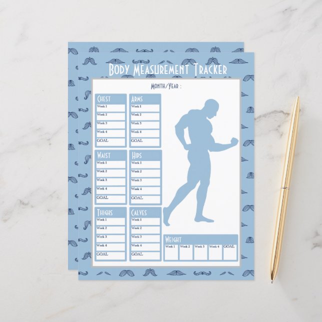 Male Body Measurements Tracker Weight Loss Chart (Front/Back In Situ)