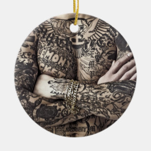 Male Body Tattoo Photograph Ceramic Ornament