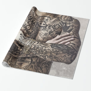 Male Body Tattoo Photograph Sheets Wrapping Paper