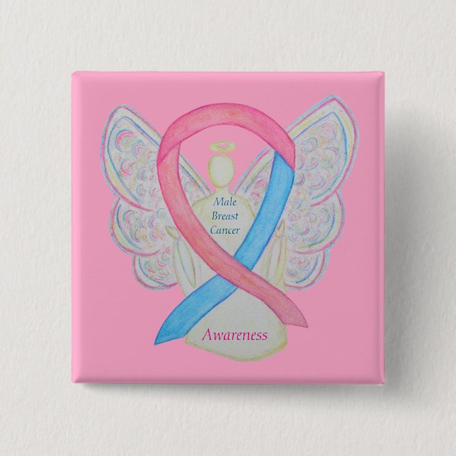 Male Breast Cancer Angel Pink Awareness Ribbon Pin (Front)