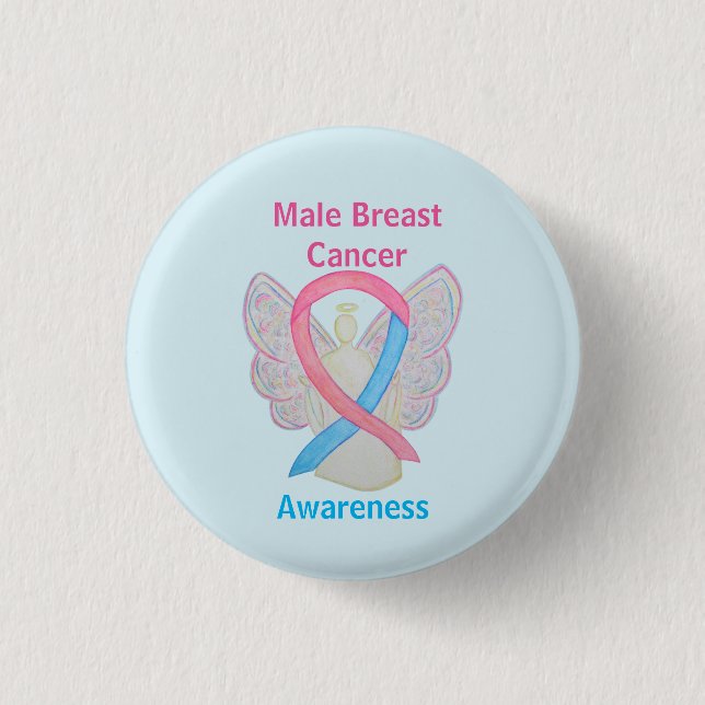 Male Breast Cancer Blue and Pink Angel Button (Front)
