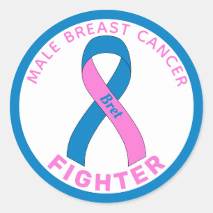 Male Breast Cancer Fighter Ribbon White Classic Round Sticker