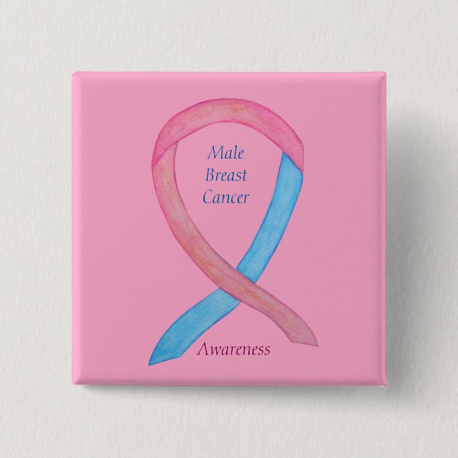 Male Breast Cancer Pink Awareness Ribbon  Pin (Front)
