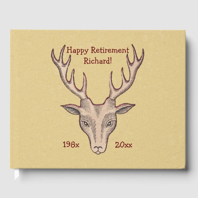 Male Brown Deer Head Antlers Outlined in Red Guest Book (Front)