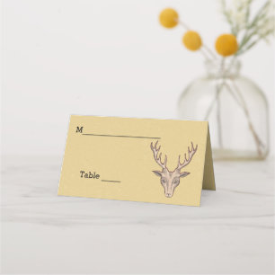 Male Buck Deer Head Big Antlers Tan Place Card