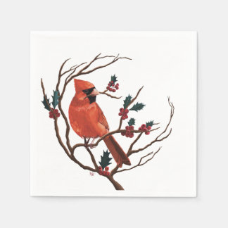 Male Cardinal Holiday Napkin