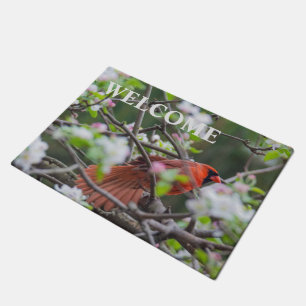 Male Cardinal in Springtime Door Mat