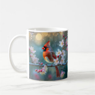 Male Cardinal in the Moonlight Cherry Blossoms Coffee Mug