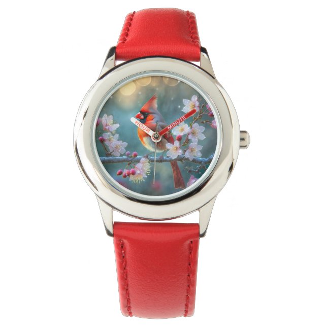 Male Cardinal in the Moonlight Cherry Blossoms Watch (Front)
