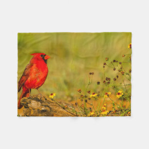 Male Cardinal on Log Fleece Blanket