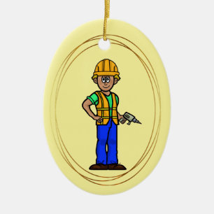 Male Construction Worker With Drill Ornament