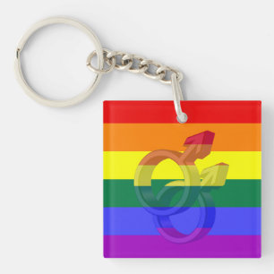 Male Couple Pride Symbols Rainbow Flag Key Ring