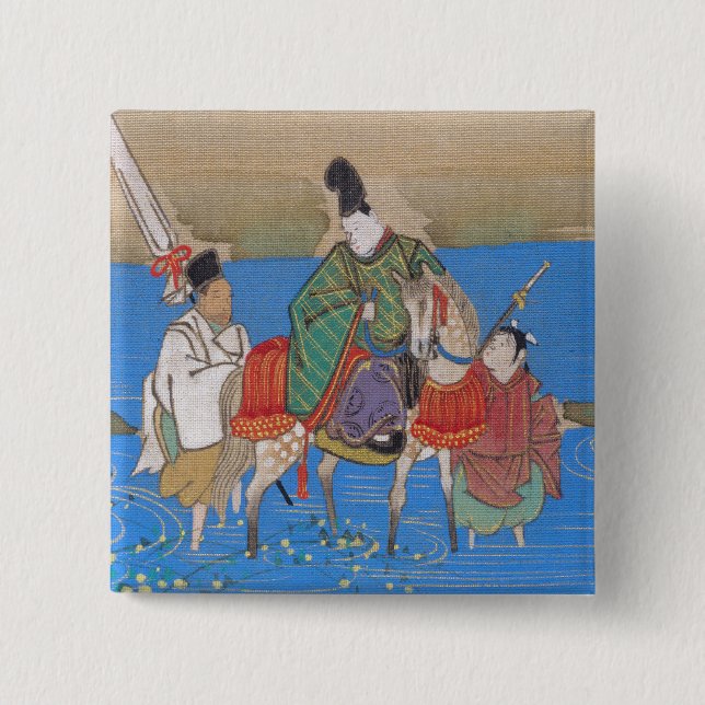 Male Courtier on Horseback Crossing River (1839) 15 Cm Square Badge (Front)