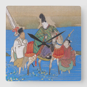 Male Courtier on Horseback Crossing River (1839) Square Wall Clock