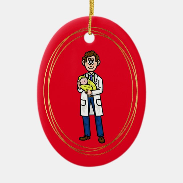 Male Doctor Holding Baby Christmas Ornament (Front)