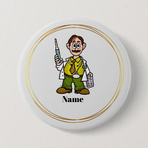Male Doctor Holding Thermometer and Pills Button