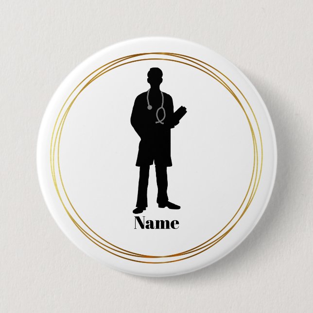 Male Doctor Silhouette Name Button (Front)