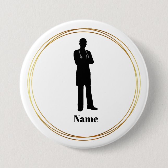 Male Doctor Silhouette Name Button #2 (Front)