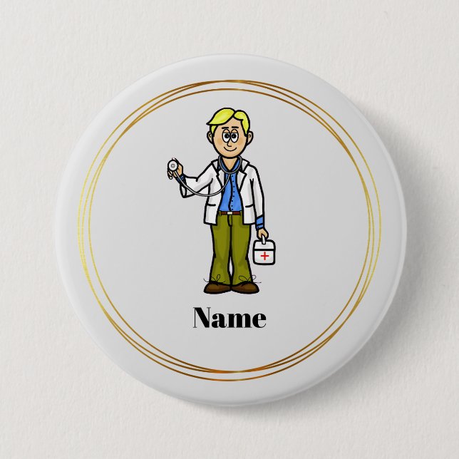 Male Doctor with Stethoscope Button (Front)