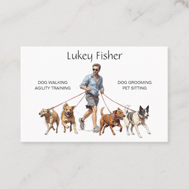 Male Dog Walker, Trainer, Obedience, Agility Business Card (Front)