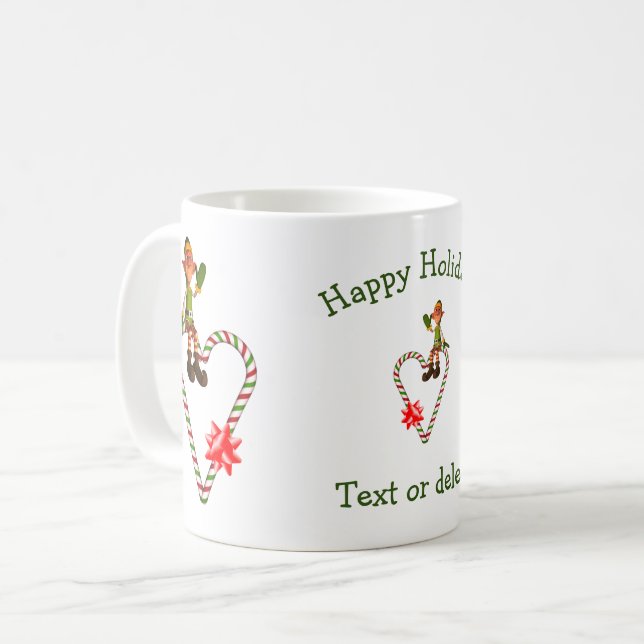 Male Elf Candy Cane Christmas Holiday  Coffee Mug (Front Left)