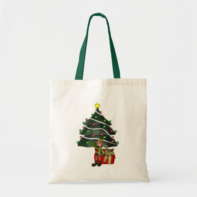 Male Elf Christmas Tree Holiday Tote Bag (Front)