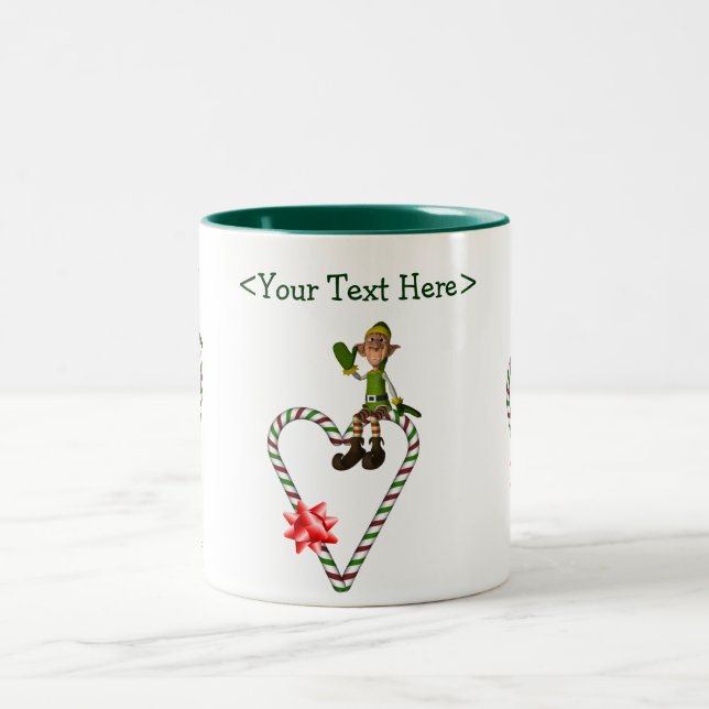 Male Elf  Heart Personalised Christmas Holiday Mug (Center)
