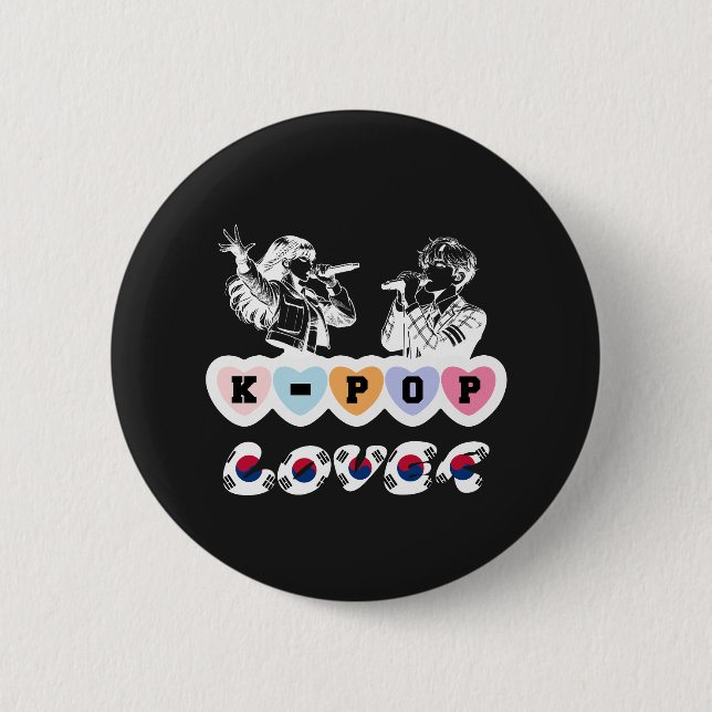 Male Female Idols Singing KPop Hearts Korea Lover 6 Cm Round Badge (Front)