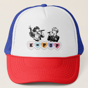 Male Female Idols Singing KPop Hearts Music Design Trucker Hat