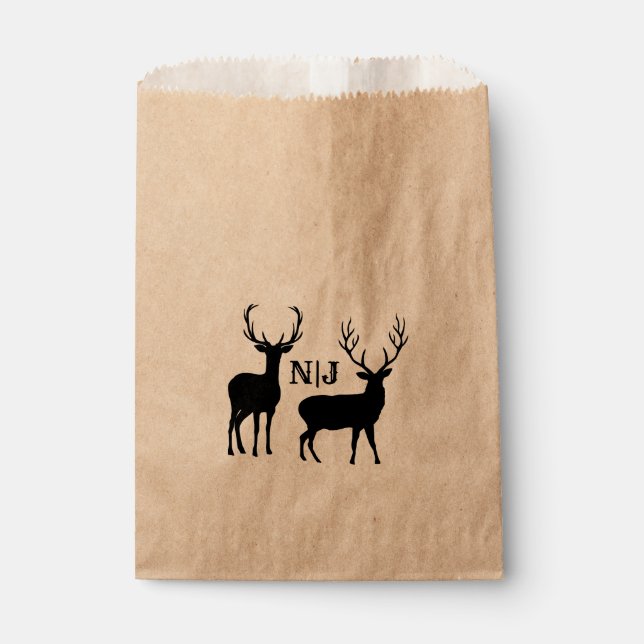 Male Female Rustic Deer Wedding Personalised Favou Favour Bag (Front)